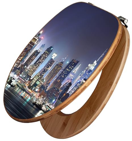 banjado Design WC Sitz Bambus 45x37,5cm / Toilettendeckel/Toilettensitz Bambus - hochwertiger Bambus Klodeckel/WC-Sitz Universal für alle gängigen Toiletten/Motiv New York