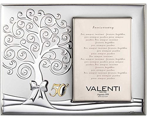 Cornice portafoto di Valenti. Cornice portafoto in Argento Laminato con Albero della Vita. Ideale Come Regalo di Nozze d'oro. Le Dimensioni Sono 10x15 cm. La referenza è 51082 3XL