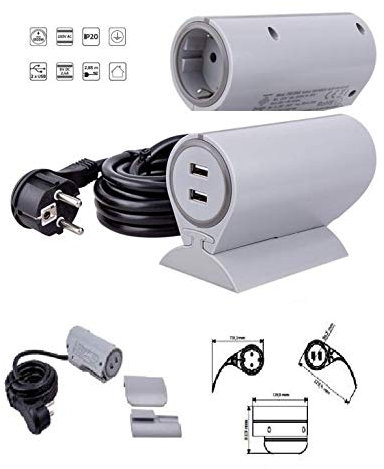 Steckerbox mit 2x USB+Schuko Steck-Dosen-Leiste Kabel Stecker Verlängerung Steckdose Energiestation