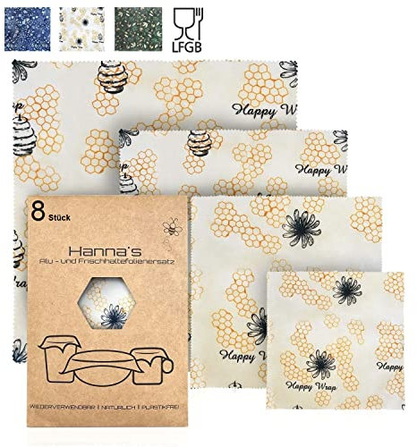 8er Set Bienenwachstücher für Lebensmittel I Beeswax Wrap I Bienenwachstuch I Wachstuch I Wiederverwendbare Wachstücher I Wachspapier Zero Waste I Frischhaltefolie wiederverwendbar
