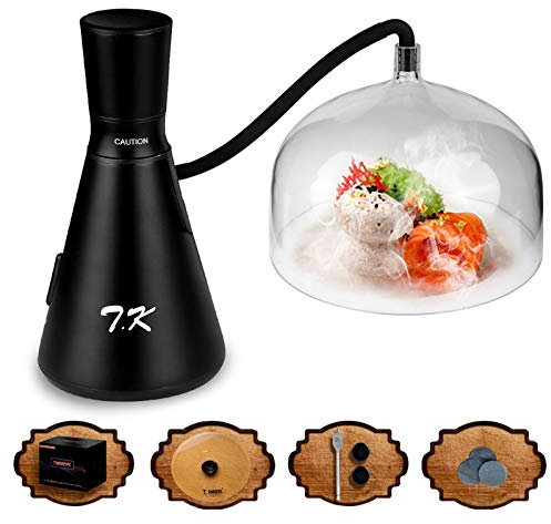 TMKEFFC Fumoir Pistolet à Fumée Smoker Infuseur de Fumeur Portable à Main pour Boissons Cocktails Alimentaires, 4 Piles AA Fonctionnées, Couvercle Cloche Dôme en Verre Inclus (Noir)