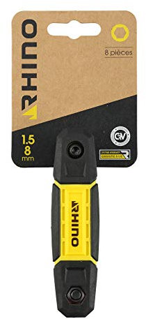 Rhino Juego de 8 llaves hexagonales 1,5 a 8 llaves Allen hexagonales, montura sin bloqueo, diámetro de 1,5 a 8 mm, fabricado en acero (cromo vanadio)