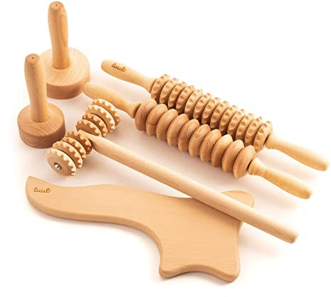 tuuli Accessories Maderotherapie Holz Set Massagegerät Swedische Tasse Massageroller Cellulite Lymphdrainage Gerät