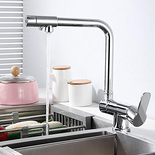 Grifo para Osmosis 3 Vias Abatible Grifos Cocina para Ventana Latón Giratorio de 360° Agua Fria y Caliente Grifo de Cocina Plegable para Ventana-Cromo-A
