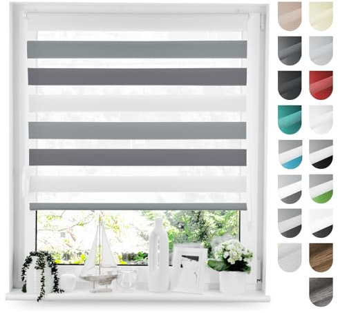 Tom'Shop® Doppelrollo DuoRollo [Weiß & Grau & Graphit, 100cm x 150cm] Duo Rollos für Fenster Klemmfix ohne Bohren mit Klämmträger Fensterabdeckung Fensterrollo leichte Montage