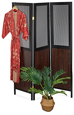 Relaxdays Paravent, 3-teilig, freistehender Sichtschutz, HxB: 179 x 132 cm, Faltbarer Raumtrenner, innen, schwarz/braun