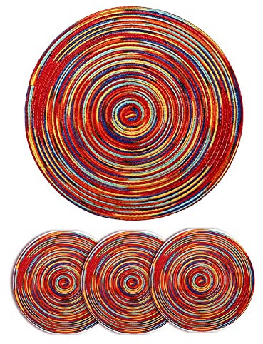 Alnicov Bunte runde Tischsets, 30 cm, 4 Stück, aus gewebtem Rattan, hitzebeständig, für Esstisch, Urlaub, Weihnachten, Küchentisch, Regenbogen