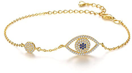 LOKILOKI 925 Sterling Silver Bracelets For Women Rose Gold Blue Evil Eye Austrian Crystal Jewelry Gift