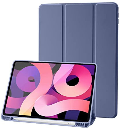 Custodia Compatibile con Cover iPad 9 8 7 Generazione (10.2 Pollici, 2021/2020/2019 Modello), Leggero Custodia Protettivo Supporto Pieghevole con Pencil Holder, Auto Svegliati/Sonno (Blu Grigio)