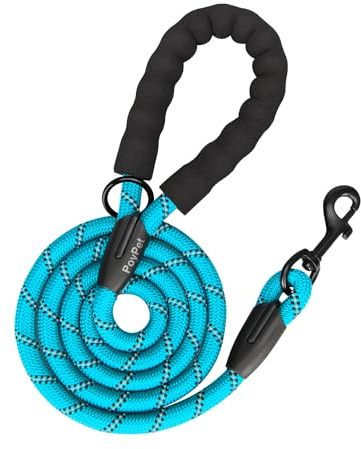 PoyPet Hundeleine Starke Hundeleine mit bequem gepolstertem Griff und stark reflektierenden Fäden für kleine, mittlere und große Hunde (Blau)