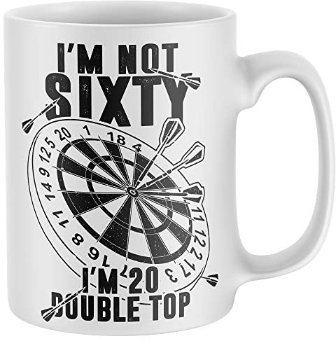 Purple Print House 60th Birthday Darts Mug, Funny 60 Year Old Coffee Cup, Dart Player Bday Gift for Sixty Year Old, Present For Dad 20 Double Top Tea Mug, One Size, White