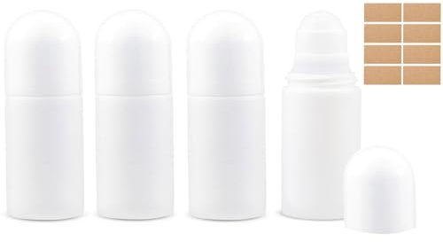 Voarge 4 Stück 50ml Kunststoff Leer Roller Flaschen Roll On Flaschen Aromatherapie Flaschen mit Rollenkugel, für Duft Öle Parfüm Reisen Abfüllung (weiß)