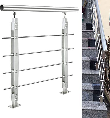 Geländer Außen/Innen Treppengeländer Edelstahl Außengeländer-Set für Treppen - Veranda/Garage/Terrasse/Balkon/Haltegriff am Eingang, Schweres Metall Handläufe mit Halterungen