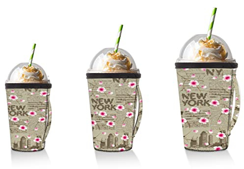 Set mit 3 Packungen wiederverwendbare Heiß- und Eiskaffeebecher-Hülse New York Culture Neopren Tumbler Sleeve City Building (16,24,32 g)