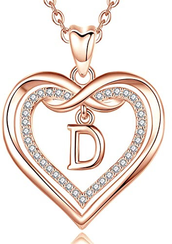 AEONSLOVE Collana con Iniziale D Collana Nome Personalizzabile Ciondolo Lettera Oro Rosa Regalo Compleanno Donna Fidanzata Amica Mamma