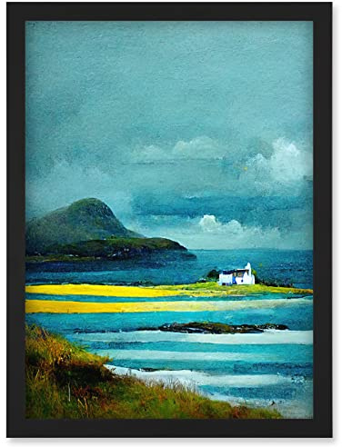 Doppelganger33 LTD Isle Harris White Crofters Cottage Scotland Seascape Artwork Framed Wall Art Print A4