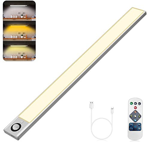 FLOWood Unterbauleuchte Küche LED mit Bewegungsmelder, 300LM Schrankbeleuchtung mit Fernbedienung Dimmbar 3 Farbmodi mit 3600 mAh USB Aufladbar Led Leiste für Schrank, Kleiderschrank (40CM-1PACK)…