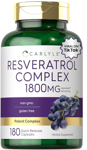 Carlyle Resveratrol Complex - 180 Capsules - Trans Resveratrol Supplement with Grape Seed Extract - Non GMO, Gluten Free
