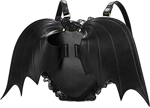 Wudaizhi Women Girl Punk Rucksack Neuheit Fledermausflügel Daypack Geldbörse Gothic Spitzen Schulter Herz Lolita Tasche Schwarzes Süßes Kleines Teufelspaket