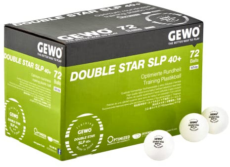 GEWO Double Star SLP Tischtennisbälle - 2 Sterne Tischtennis-Ball aus Plastik 40+ ohne Naht - Professionelle Trainings-Bälle - 72 hochwertige Tischtennisbälle weiß, 40+mm Durchmesser
