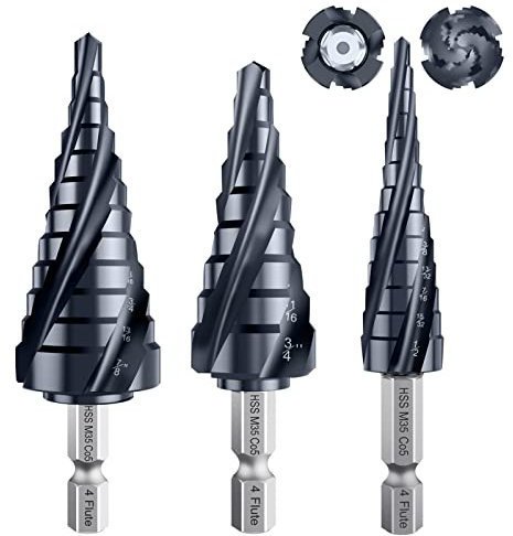 MACXCOIP Four Spiral Flute Cobalt Step Drill Bit 1/8-7/8