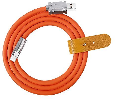 xiwai Cable USB 2.0 naranja de 120 W de alimentación USB-A a USB-C, de silicona líquida, ultra suave, carga rápida para laptop, tablet, teléfono, 100 cm