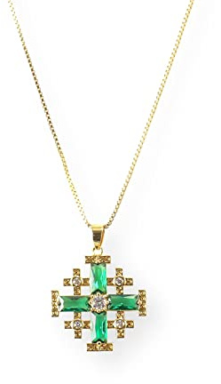 Nazareth Store Pendentif croix de Jérusalem plaqué or jaune 18 carats avec topaze cristallisée et chaîne de 50,8 cm