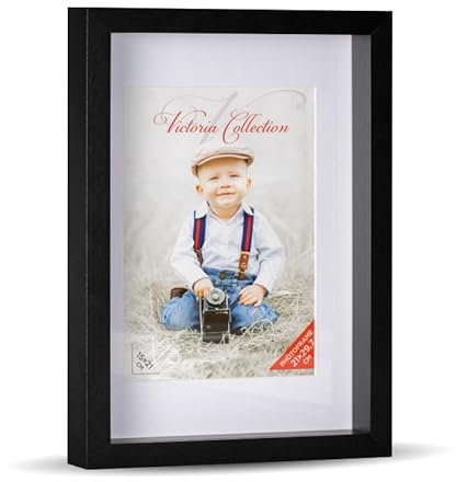 Klassischer 3D Bilderrahmen zum Befüllen - Tiefer Objektrahmen für 10x21 cm Fotos mit Passepartout & für 21x29,7 cm Fotos ohne Passepartout | Geeignet für Tisch & Wand, Hoch- & Querformat