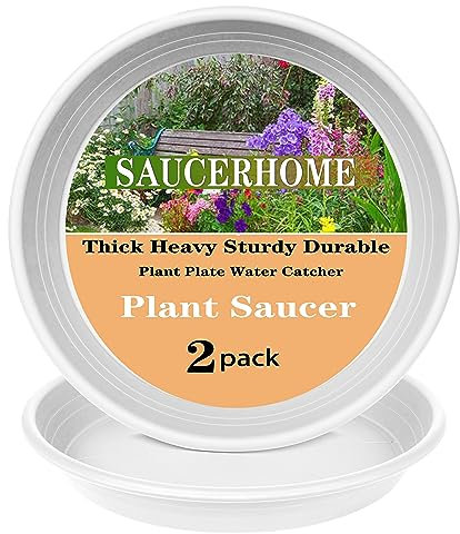 SAUCERHOME - Plato de plástico para maceta, varios tamaños, bandeja de drenaje pesada para interiores, sin agujeros, retiene el agua, duradero, paquete de 2 unidades, color blanco, 48,3 cm