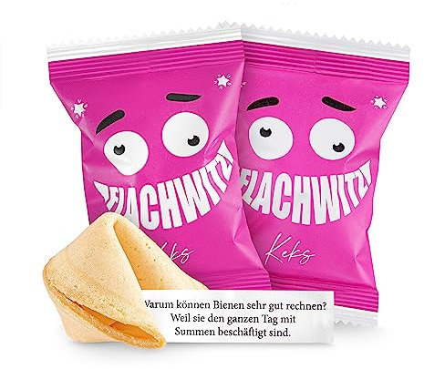 Glückskekse Flachwitze 30er Packung pink | Glückskekse lustige Flachwitze für Kinder und Erwachsene zur Party, Geburtstag, Candybar, Geschenk | Kekse frisch gebacken vegan & made in Germany