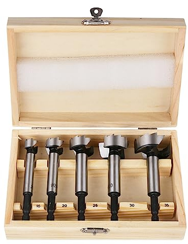 Vearter 5 Stück Forstnerbohrer Set, 15/20/25/30/35mm Lochbohrer Holz Bohrer mit Sechskantschaft, Vielzahn Holzbohrer für Massivholz, MDF, Kunststoff, Spanplatte, Sperrholz