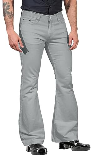Pantaloni a zampa da uomo, stile retrò svasato, stile vintage 70s, jeans da uomo in stile retrò anni '70, jeans hippie Bootcut con grande colpo, grigio., XXL