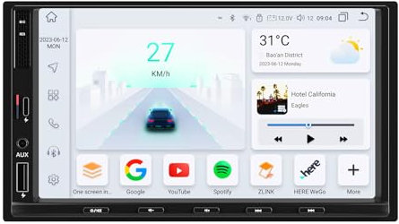 Android 12 7 Pulgadas 8+128GB Botones físicos Soporte estéreo para automóvil CarPlay inalámbrico/Android Auto, Mirrorlink, Carga móvil, Bluetooth, FM, Reproducción de música, Radio, Navegación,4G