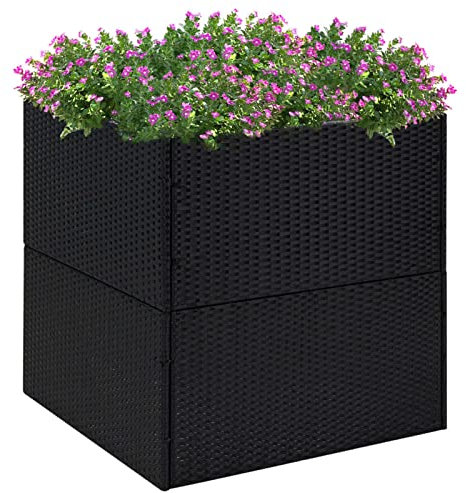 TANZEM Jardinière Noir 80x80x80 cm Résine tressée,Jardiniere sur Pieds,Jardiniere Terrasse