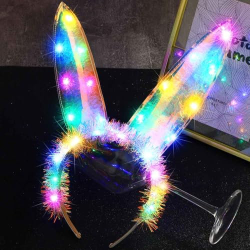 Reaky Bandeau lumineux oreilles de lapin, éclairage LED, cerceaux pour cheveux, fête, festival, costume, accessoires pour cheveux pour femmes