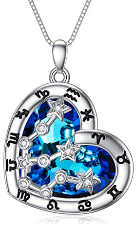 enjoylifecreative Damen Wassermann Sternzeichen Halskette Sterlingsilber Aquarius Sternbilder Stern Kristall Anhänger Kette Horoskop Astrologie Geburtstag Schmuck Geschenke für Frauen Mädchen