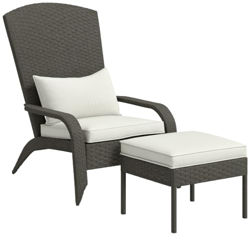Outsunny Chaise Adirondack osier extérieur avec pouf Gris/Crème blanche