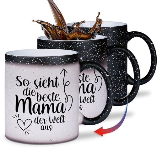glitzertassen.de® | So sieht die beste Mama der Welt aus | Farbwechseltasse mit Glitzer | Geschenkidee | Lustige Sprüche | Magic-Tasse | Keramik | 330 ml