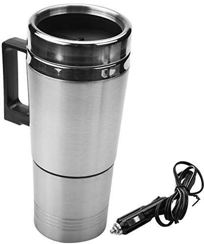 Peowuieu Car Heating Kettle, Simple 12V 300Ml Portable in Car Coffee Maker Tea Pot Vehicle Heating Cup Lid Outdoor Water Bottle Electric Tea Kettle