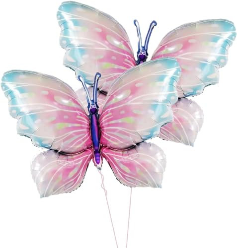 Schmetterling Luftballon, 2 Stück Helium Ballon Schmetterling Rosa, Schmetterlinge Deko Geburtstag Mädchen, Schmetterling Geburtstag Deko für Themen Party Geburtstag Hochzeit Baby Shower (Rosa)