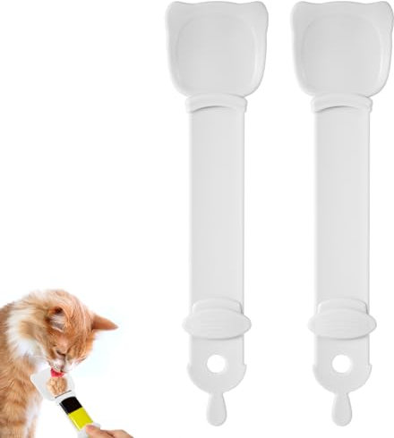 PEUTIER 2 Pzs Comedero para Gatos, Lindas Cucharas para Apretar con Forma de Cabeza de Gato Dispensador de Comida para Gatos 2 en 1 Cucharas de Comida para Gatos para Comida Húmeda (Blanco)