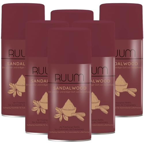 RUUM Lufterfrischer Nachfüller Sandalwood 250ml (6er Pack) | Raumduft-Spray-Nachfüller, kompatibel mit Freshmatic Max, warmer Sandelholzduft