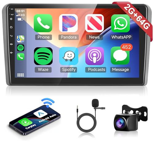 2G+64G Wireless Carplay Android 13 Radio de Coche 2 Din para Audi A3 S3 RS3 8P 8VS 8PA 9 Pulgadas Radio Coche con Android Auto GPS Navi WiFi Mirror Link Bluetooth FM/RDS/DAB/OBD/DVR/SWC Cámara Trasera