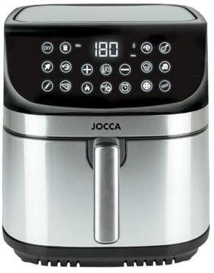 JOCCA - Friggitrice ad aria calda 9L | Friggitrice senza olio 9 Litri| Air Fryer Grande Capacità| Timer| Temperatura regolabile| Cucina Sana| Potenza 2200 W| Programmi| Schermo tattile (Argento)