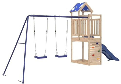 vidaXL Spielturm, Klettergerüst mit Rutsche Schaukeln Kletterwand, Kinder Kletterturm Spiel-Zubehör für Garten, Holz Spielplatz Spielhaus, Massivholz Kiefer