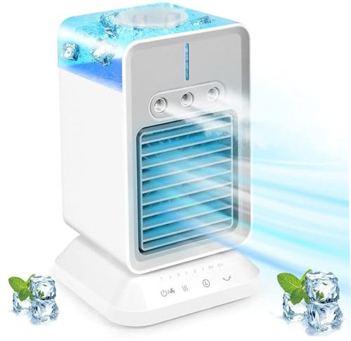 Enfriador de aire portátil mini aire acondicionado 3 velocidades pequeños enfriadores de aire evaporativos con ventilador de escritorio recargable de batería USB de 2000 mAh para la oficina de v