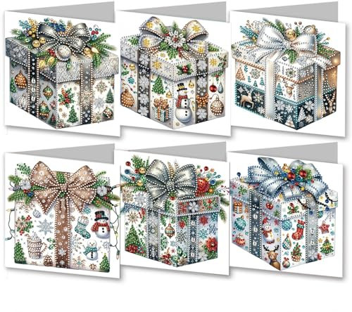 CXINLky 5D DIY Diamond Painting Karten, 2024 Neuheiten Diamond Painting Karten, 6 Stuck Diamond Painting Karten Geburtstag, Geschenkkarte Feiertags für Familie, Liebhaber-25