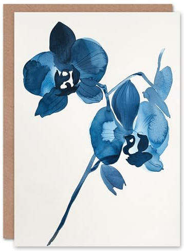 Artery8 Greeting Card Abstract Orchid Flower Bloom Blue Watercolour For Her Woman Birthday Card