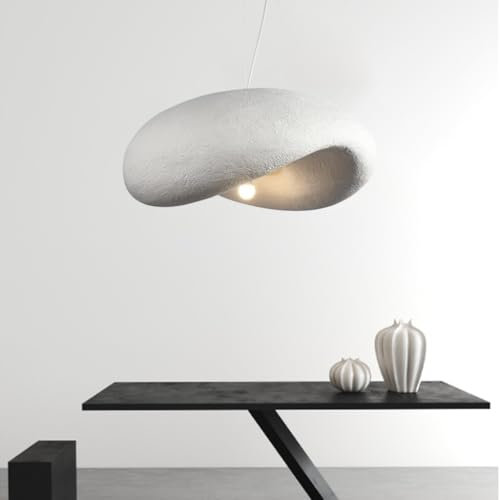 MyLjp Wabi-sabi Pendelleuchte Modern Weißer Pendellampe Esstisch Hängeleuchte Lampenschirm Aus Steinimitat Kreative Vogelnest E27 Kronleuchter Für Wohnzimmer Esszimmer Küche Inselleuchte(80cm)