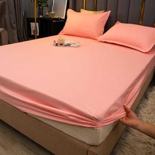 AMDXD 180x200cm Spannbettlaken Warm, Spannbettlaken Muster Einfarbig Rose Faltenresistent und Ausbleichen, Bambus Bett Laken Bezug Unterbett als Schutz für Boxspringbett & Topper